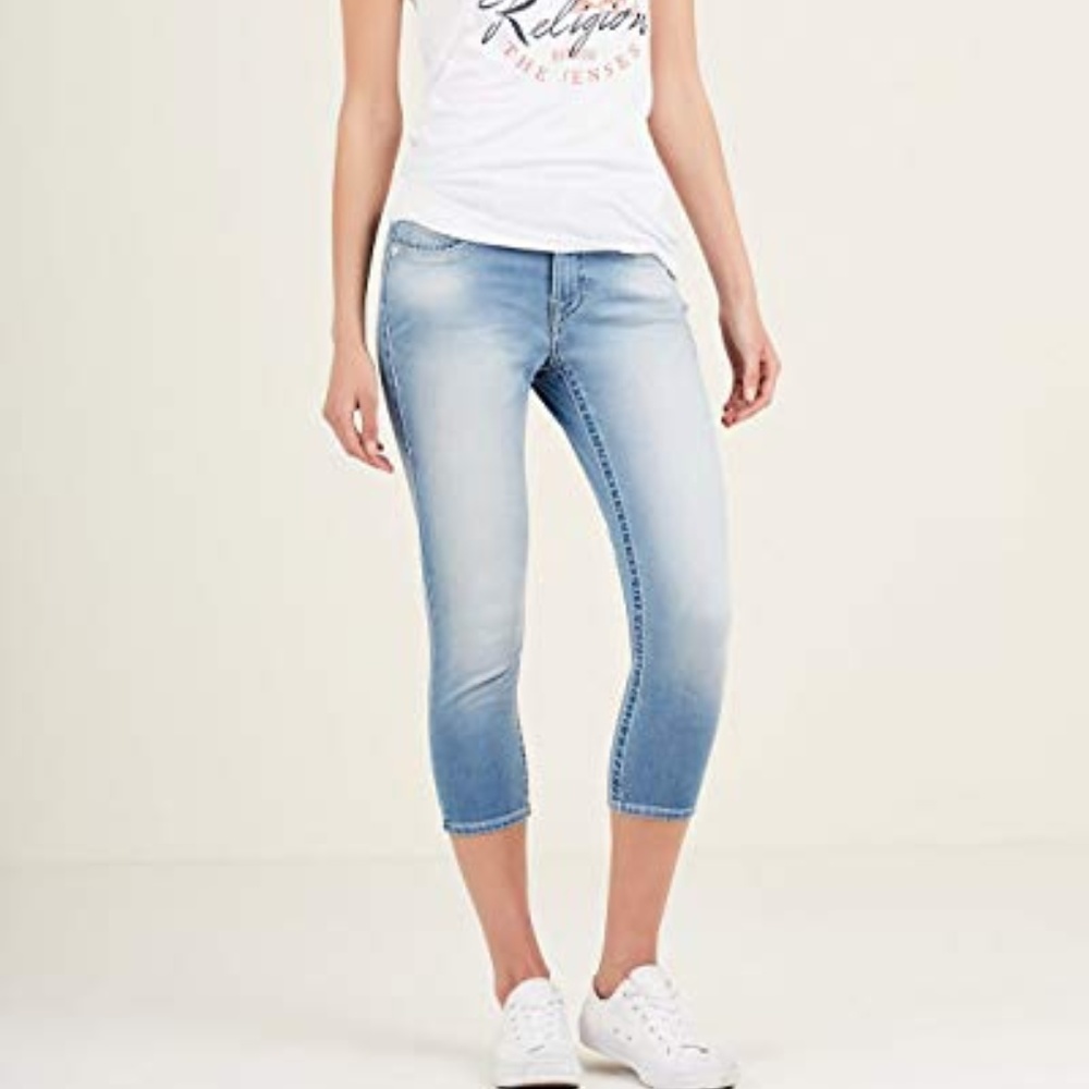 NWT TRUE RELIGION CURVY SKINNY CAPRI STUDDED LOGO - Picture 4 of 8